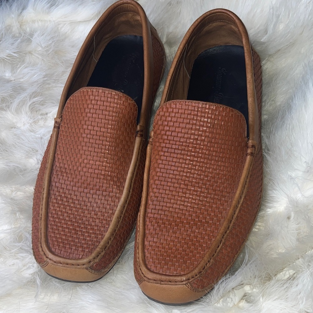 Men's Tommy Bahama Naples All Over Woven Drivers Loafers Tan Leather 13